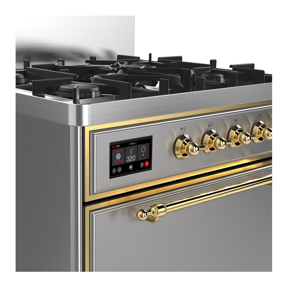 ILVE UM30QNR3SSGLP Majestic III 30 inch Dual Fuel Range with 5 Black Brass Burners, Dual Function Burner up to 25,000 BTU (Liquid Propane, Solid Door, Stainless Steel, Brass)