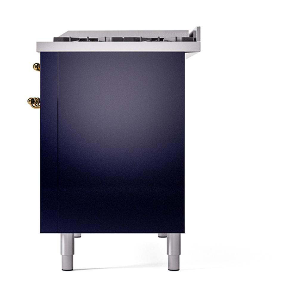 ILVE UN48FQNMPMBGLP Nostalgie II Noblesse 48 inch Dual Fuel Range (8 Sealed Burners + Griddle, Liquid Propane, Solid Door, Midnight Blue, Brass)