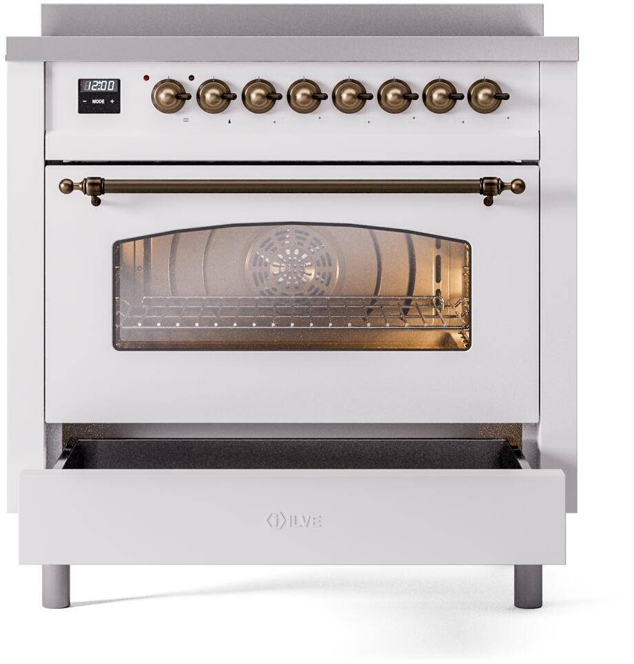 Nostalgie II 36 Inch Electric Freestanding Range in White with Bronze Trim