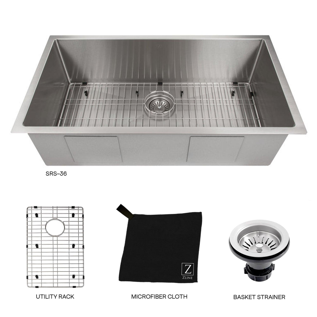 ZLINE 36 in. Meribel Undermount Single Bowl Stainless Steel Kitchen Sink with Bottom Grid (SRS-36)
