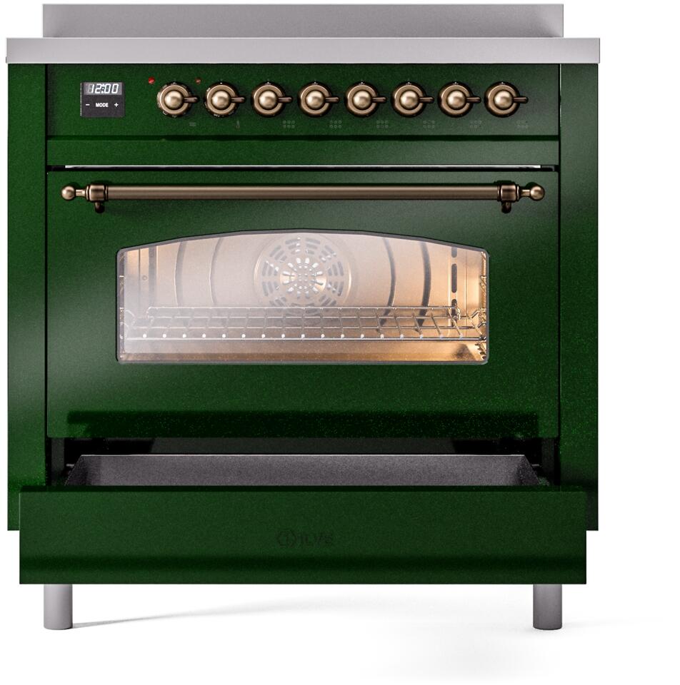 Nostalgie II 36 Inch Electric Freestanding Range in Emerald Green with Bronze Trim