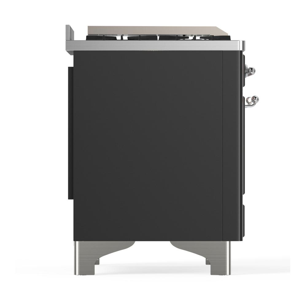 ILVE UM48FSQNR3MGCLP Majestic III 48 inch Dual Fuel Range with 5 Black Brass Burners, Griddle and French Top, Dual Function Burner up to 25,000 BTU (Liquid Propane, Solid Door, Graphite Matte, Chrome)