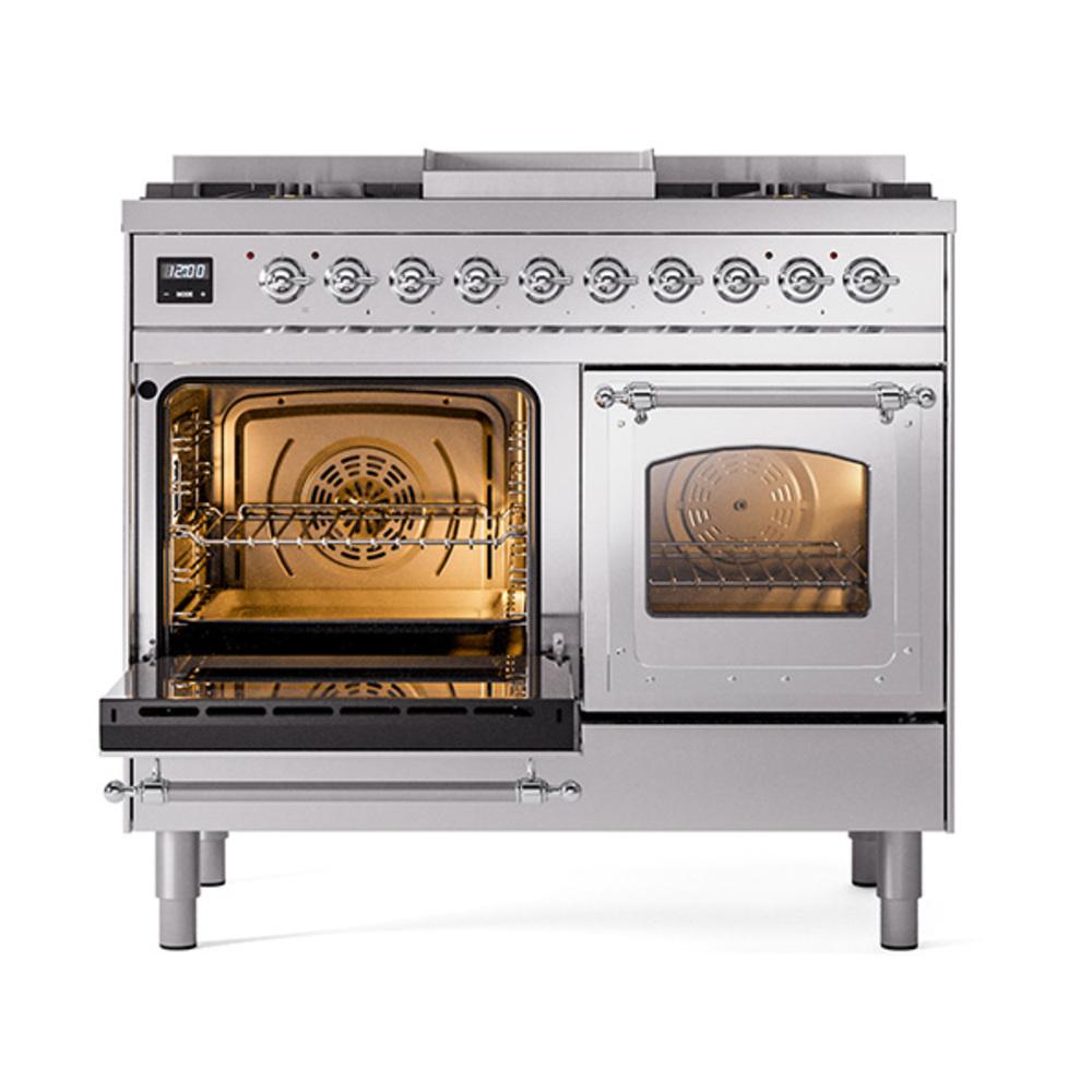 ILVE UND40FNMPSSCLP Nostalgie II Noblesse 40 inch Dual Fuel Range (Liquid Propane, Triple Glass Door, Stainless Steel, Chrome)