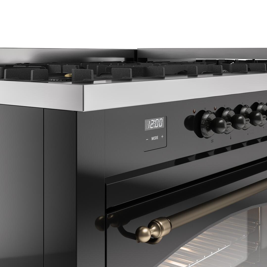 Nostalgie II 60 Inch Dual Fuel Liquid Propane Freestanding Range in Glossy Black with Bronze Trim