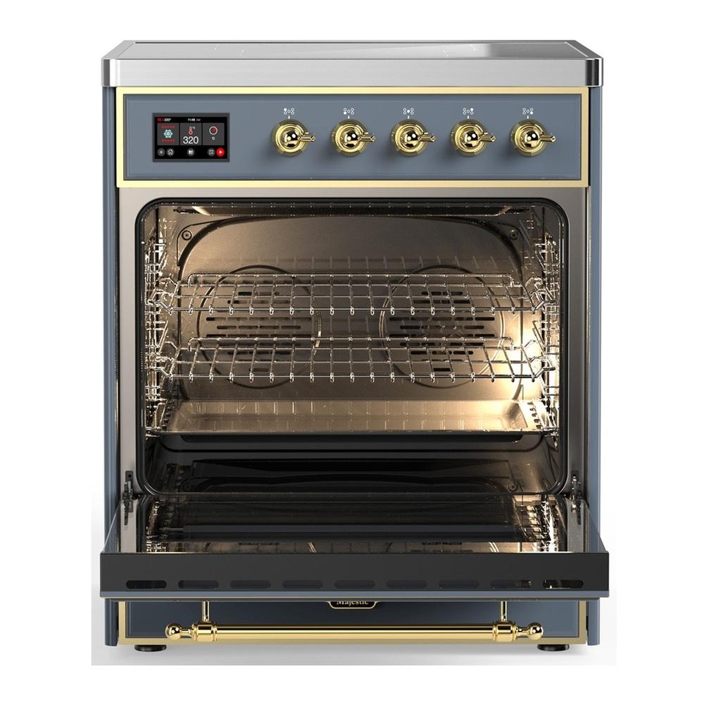ILVE UMIB30QNR3BGG Majestic III 30 inch Induction Range with 4 Elements, 4 cu. ft. Oven Capacity (Solid Door, Blue Grey, Brass)