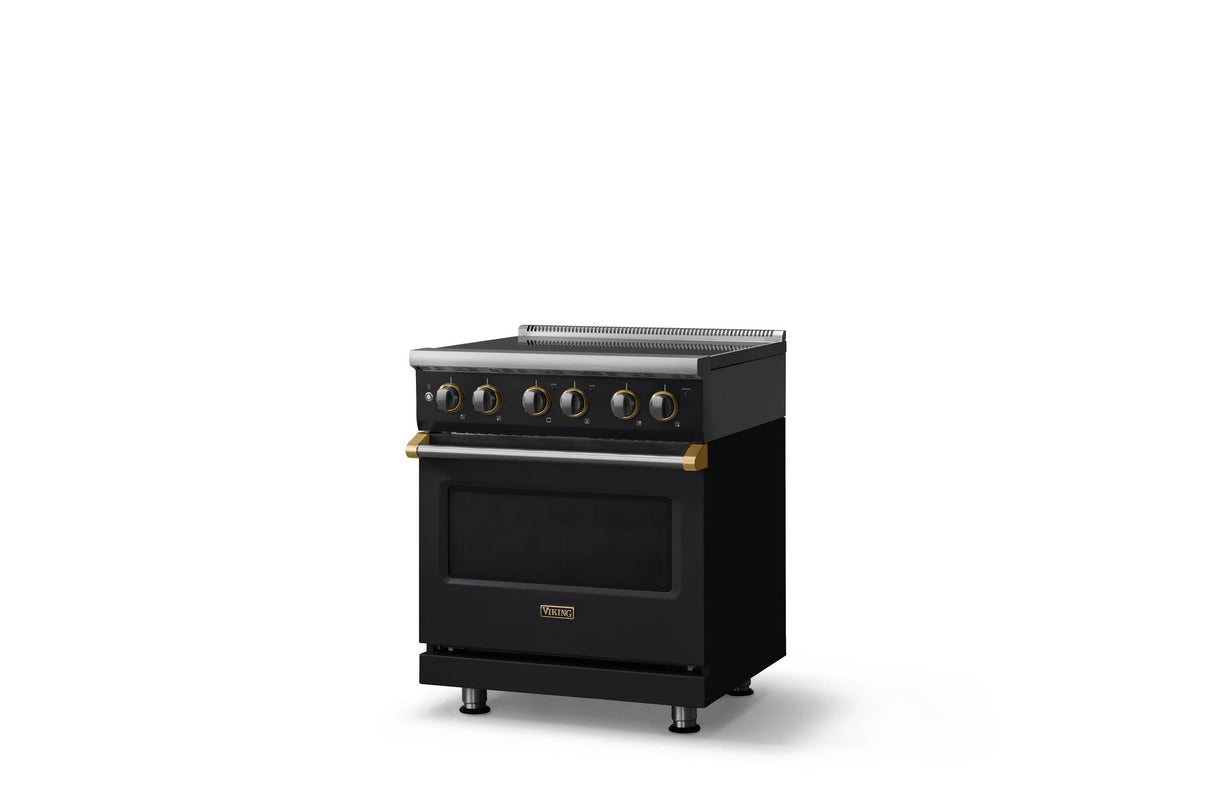 30"W. Electric Range (Finish: Onyx, Trim: Brushed Brass)