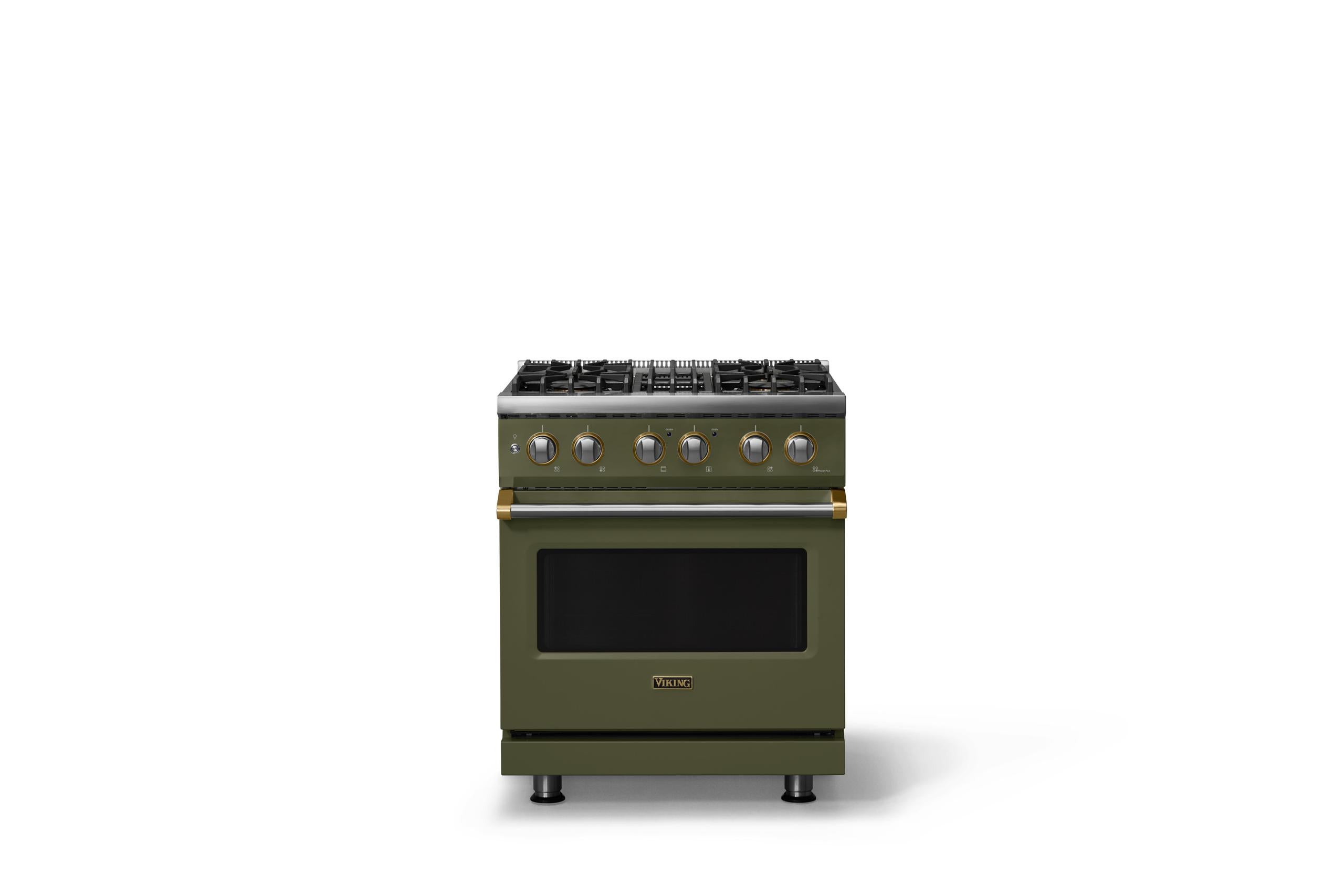 30"W. Dual Fuel Range (Finish: Martini, Trim: Brushed Brass, Fuel: Propane)
