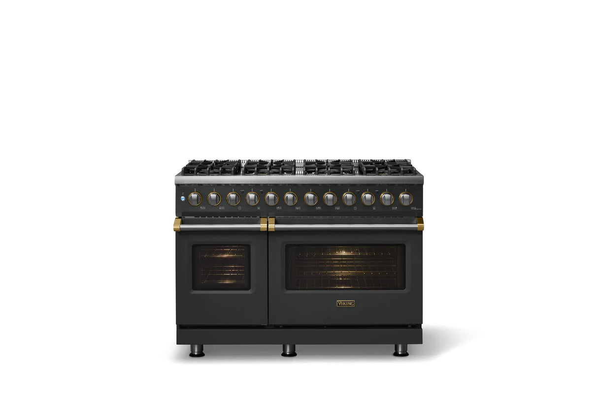 48"W. Dual Fuel Range (Burner: 8b, Finish: Antique Bronze, Trim: Polished Chrome, Fuel: Propane)
