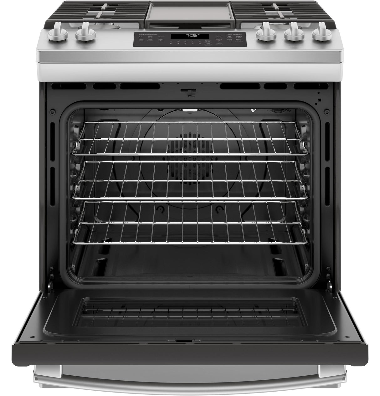 GE® 30" Slide-In Front-Control Convection Gas Range