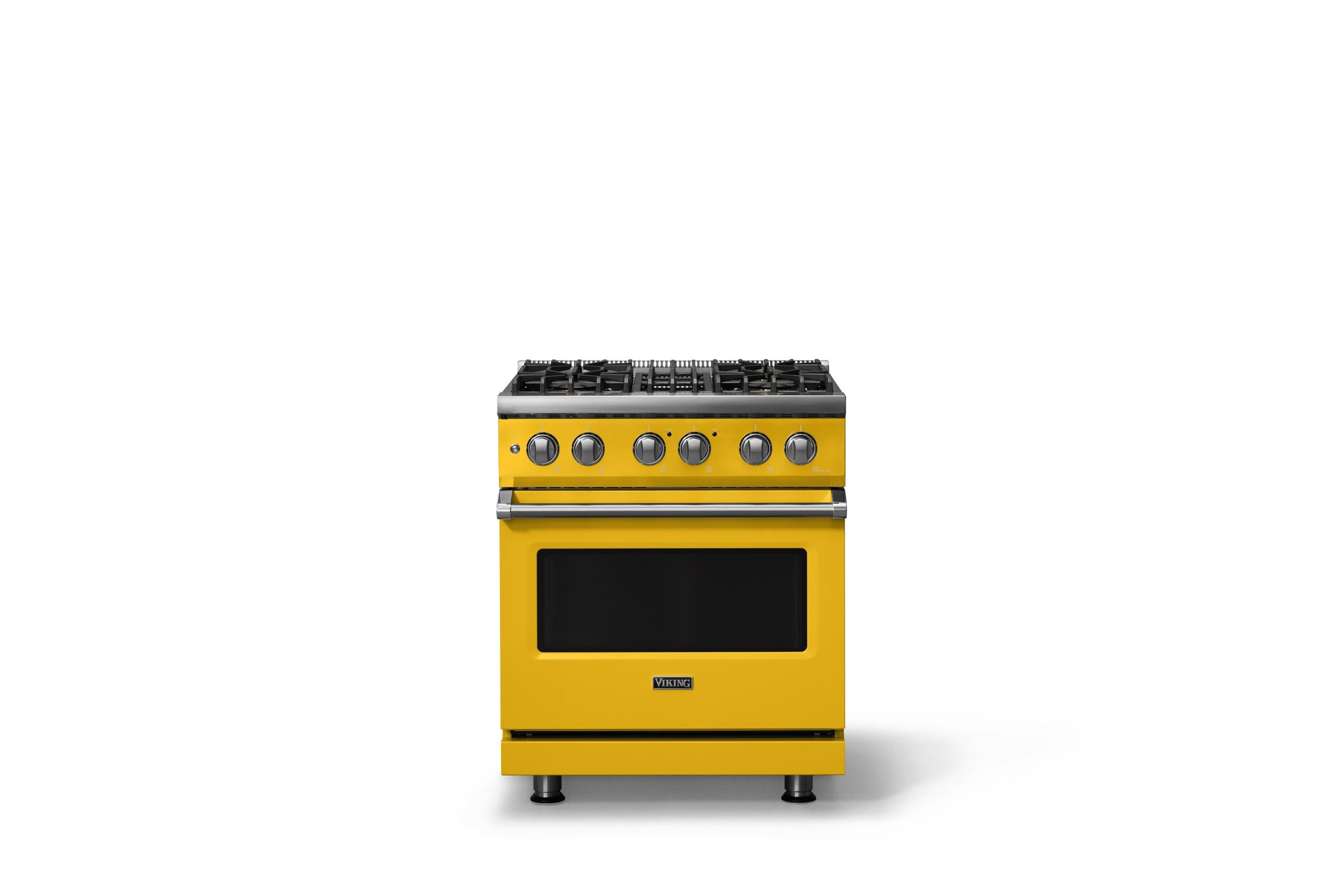 30"W. Dual Fuel Range (Finish: Daffodil, Trim: Polished Chrome, Fuel: Natural Gas)