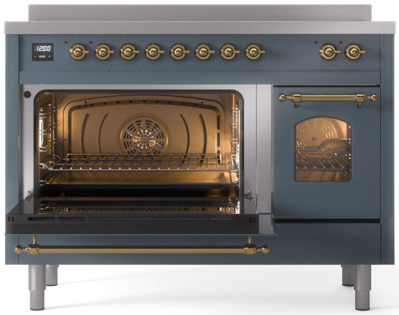 Nostalgie II 48 Inch Electric Freestanding Range in Blue Grey with Brass Trim