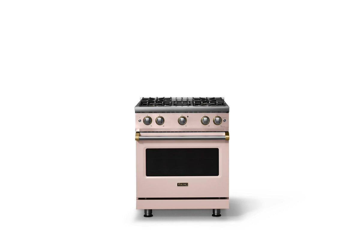 30"W. Sealed Burner Gas Range (Finish: Blush, Trim: Brushed Brass, Fuel: Propane)