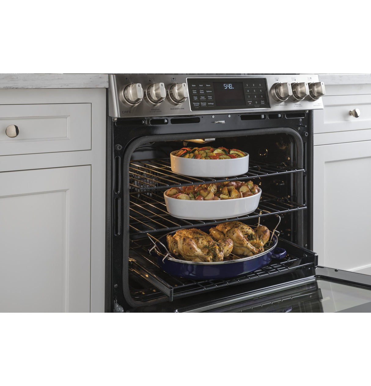 GE Cafe™ Series 30" Slide-In Front Control Range with Warming Drawer