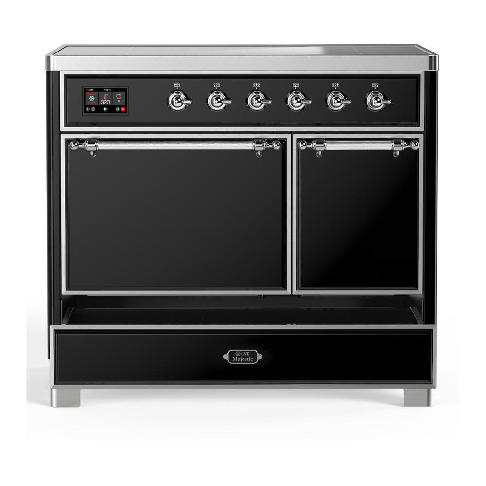 ILVE UMDIB40QNR3BKC Majestic III 40 inch Induction Range with 6 Elements, 3.82 cu. ft. Total Oven Capacity (Solid Door, Glossy Black, Chrome)