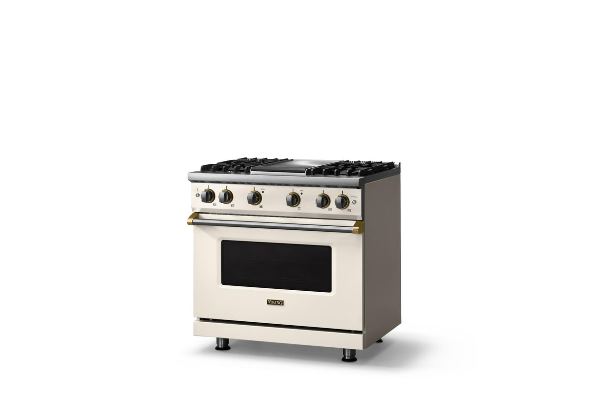 36"W. Sealed Burner Gas Range (Burner: 4g, Finish: Pure White, Trim: Brushed Brass, Fuel: Natural Gas)