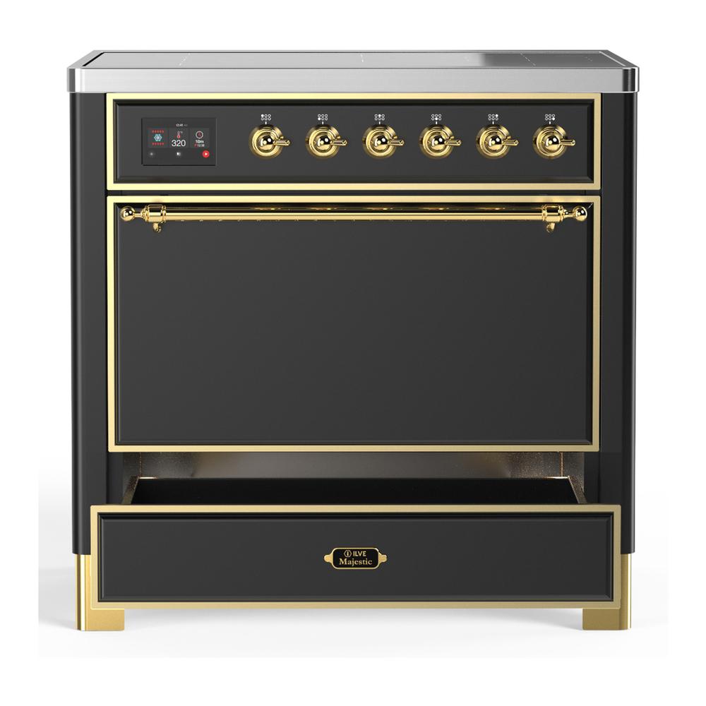 ILVE UMIB36QNR3MGG Majestic III 36 inch Induction Range with 6 Elements, 3.5 cu. ft. Total Oven Capacity (Solid Door, Graphite Matte, Brass)