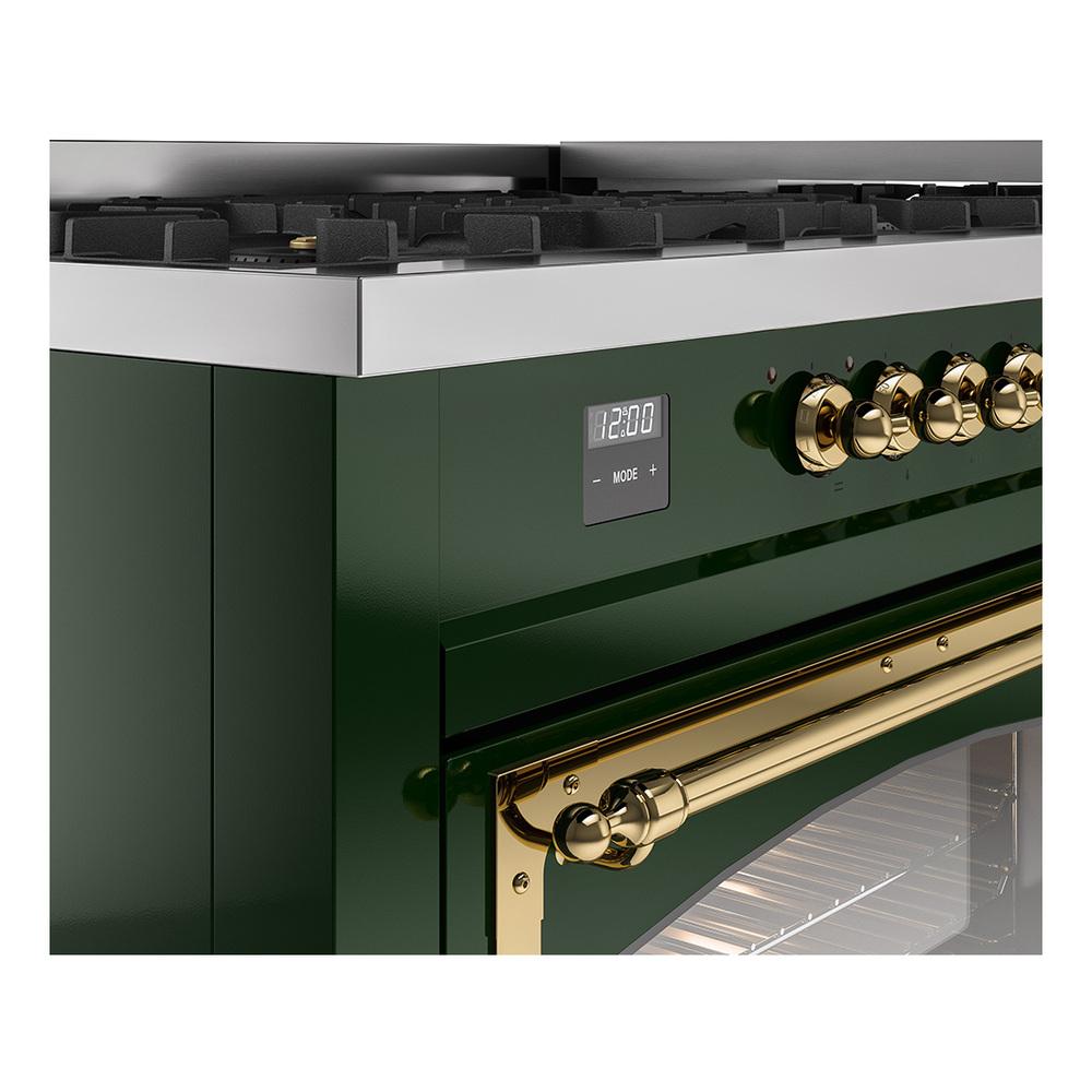 ILVE UN60FNMPEGGLP Nostalgie II Noblesse 60 inch Dual Fuel Range (9 Sealed Burners + Griddle, Liquid Propane, Triple Glass Door, Emerald Green, Brass)