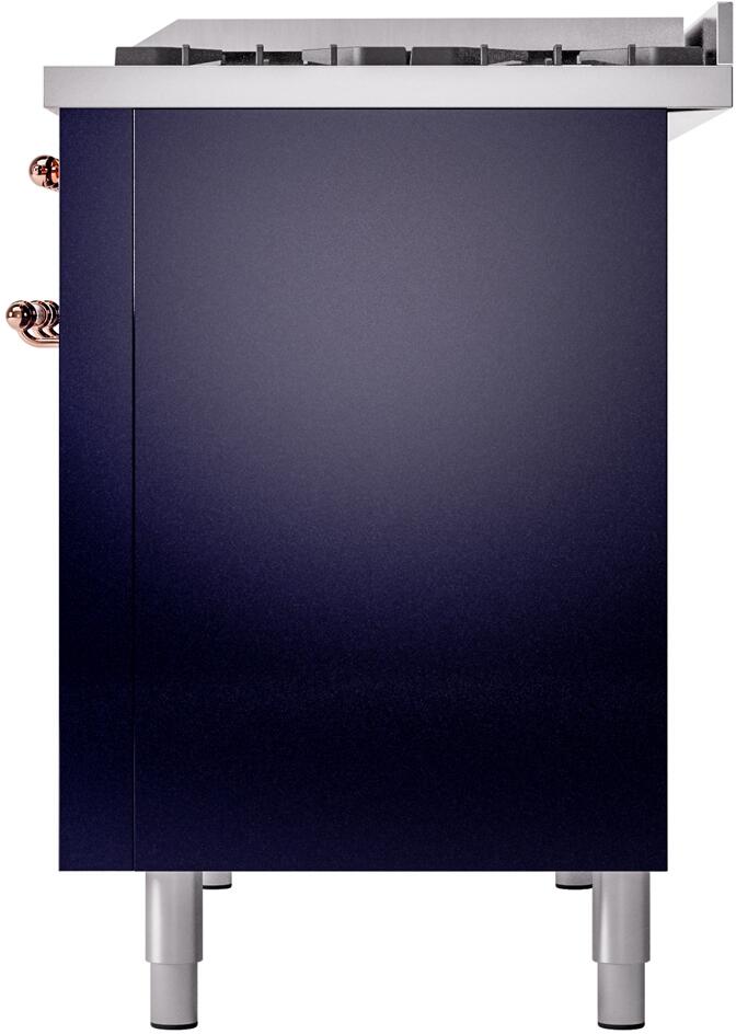 Nostalgie II 48 Inch Dual Fuel Natural Gas Freestanding Range in Blue with Copper Trim