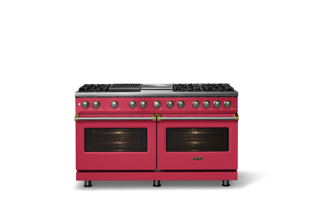 60"W.Dual Fuel Range (Finish: Valentine, Trim: Polished Chrome, Fuel: Propane)