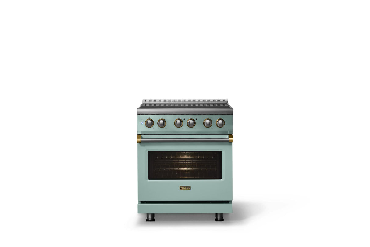 30"W. Induction Range (Finish: Splash, Trim: Brushed Brass)