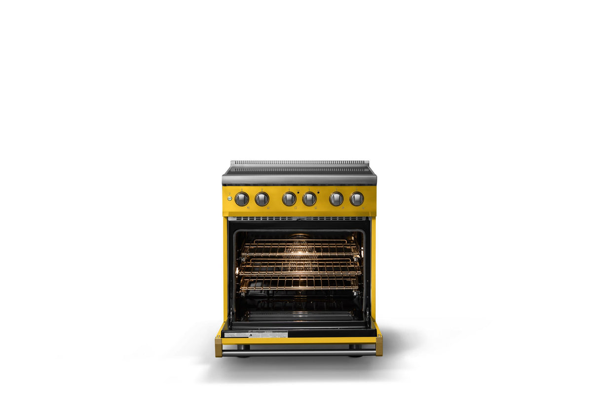 30"W. Induction Range (Finish: Daffodil, Trim: Brushed Brass)