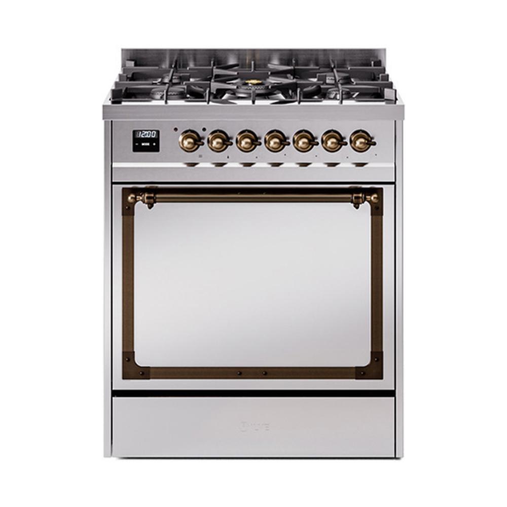 ILVE UN30QNMPSSB Nostalgie II Noblesse 30 inch Dual Fuel Range (Natural Gas, Solid Door, Stainless Steel, Burnished)
