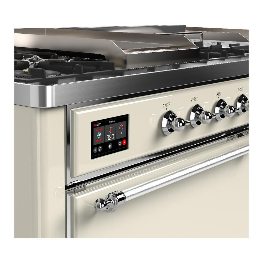 ILVE UM60FSQNR3AWC Majestic III 60 inch Dual Fuel Range with 7 Burners, Griddle and French Top, Dual Function Burner with up to 25,000 BTU (Natural Gas, Solid Door, Antique White, Chrome)