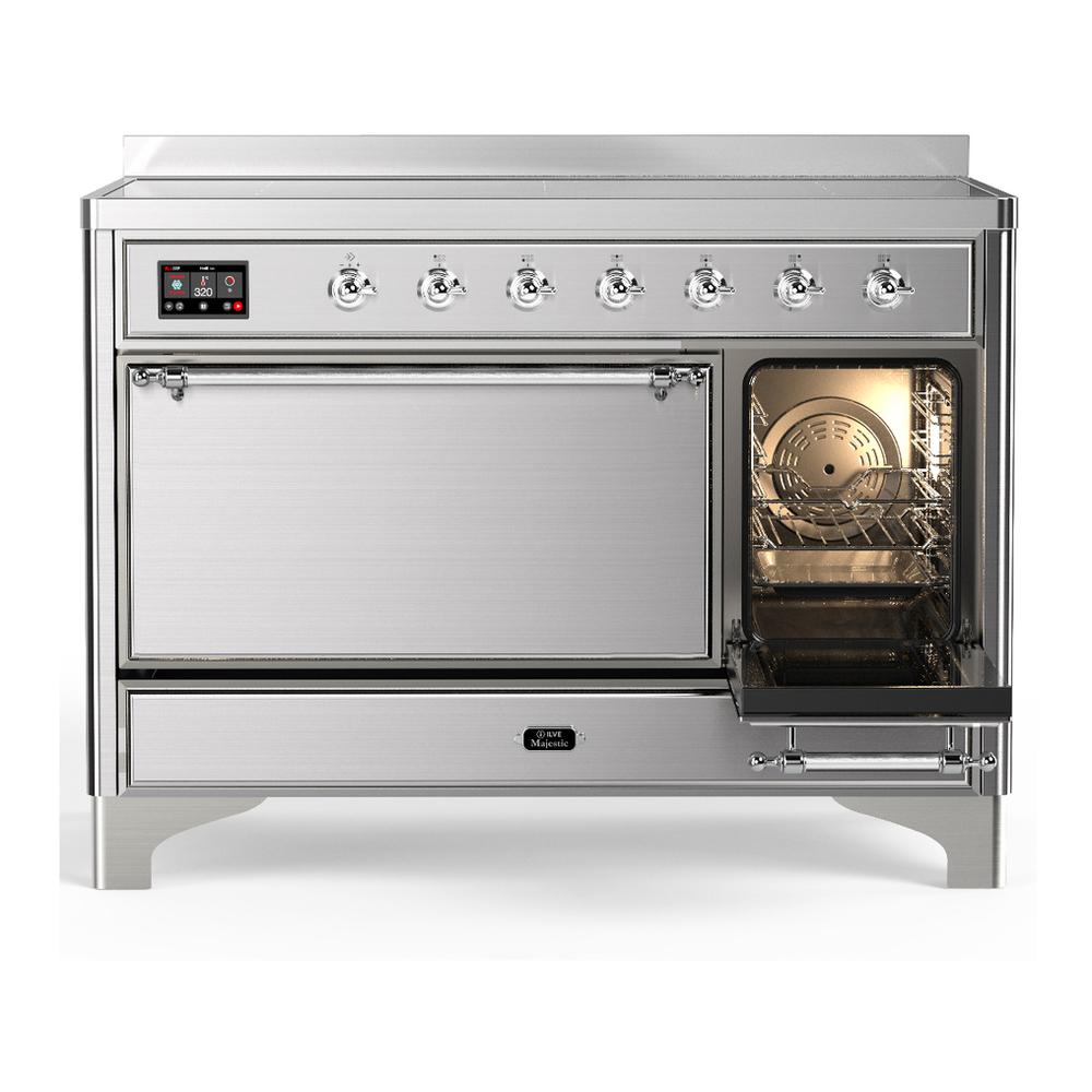 ILVE UMIB48QNR3SSC Majestic III 48 inch Induction Range with 6 Elements, 5.02 cu. ft. Total Oven Capacity (Solid Door, Stainless Steel, Chrome)