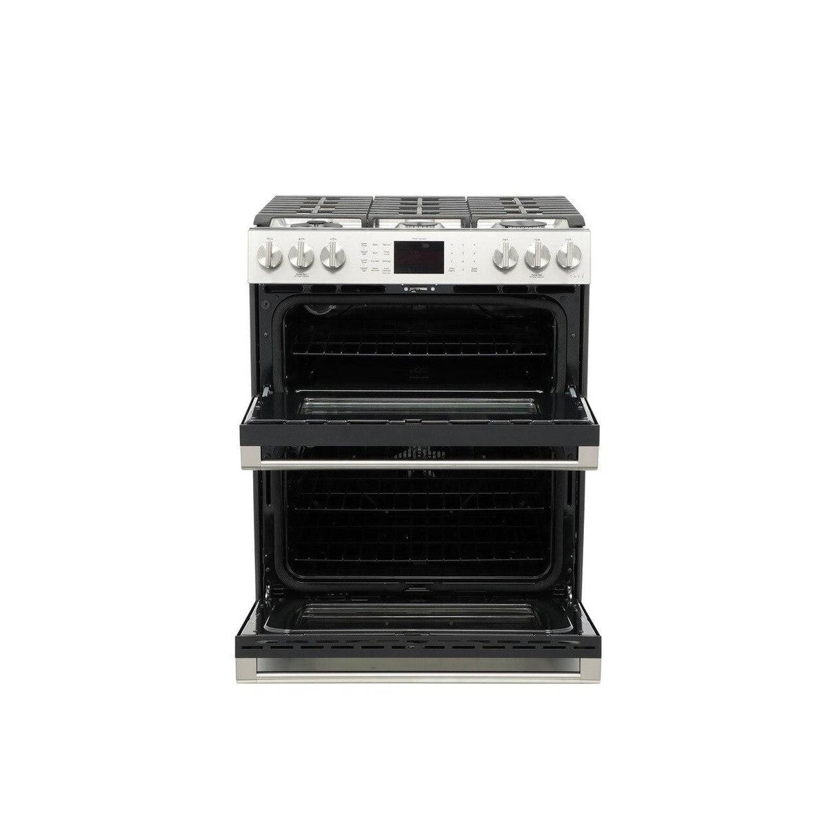 Café™ 30" Smart Slide-In, Front-Control, Gas Double-Oven Range with Convection in Platinum Glass