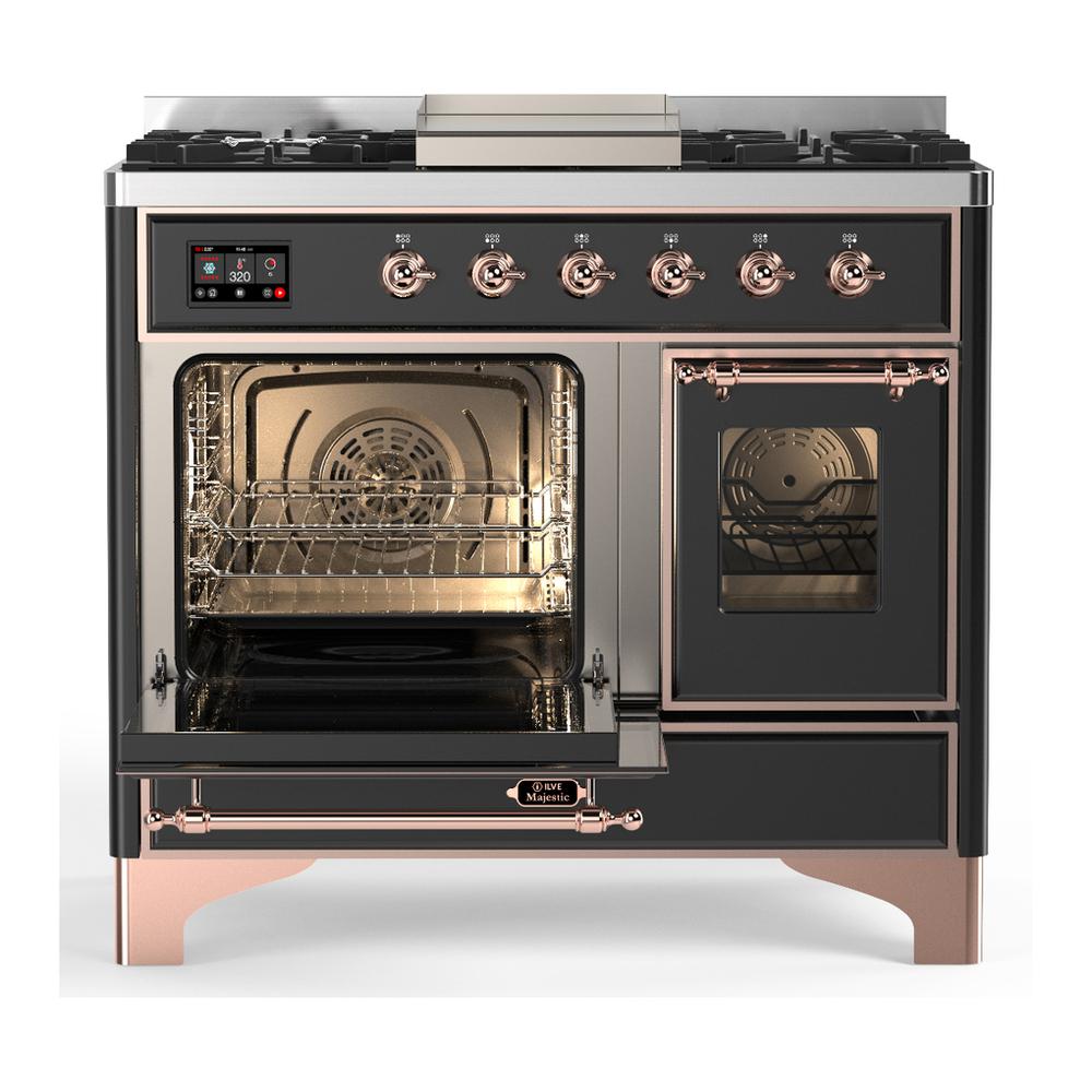ILVE UMD40FNR3MGP Majestic III 40 inch Dual Fuel Range with 6 Burners and Griddle, Dual Function Burner up to 25,000 BTU (Natural Gas, Triple Glass Door, Graphite Matte, Copper)