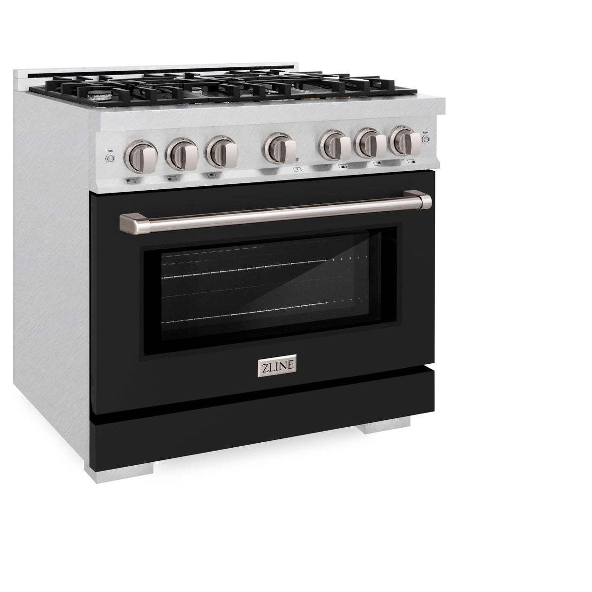 ZLINE 36 in. 5.2 cu. ft. Select Dual Fuel Range with 6 Burner Gas Cooktop and Electric Convection Oven in DuraSnow' Stainless Steel with Black Matte Door (HDRS-BLM-36)