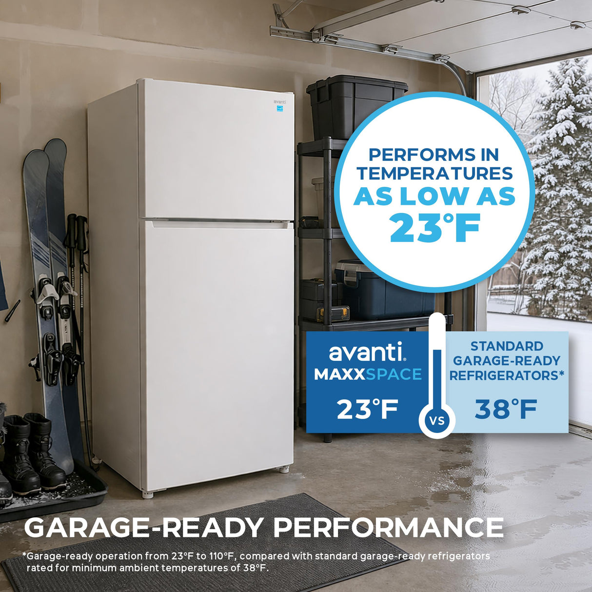 Avanti MaxxSpace Insulation™ Technology Garage-Ready Frost-Free Ice Maker-Ready Refrigerator, 21 cu. ft., ENERGY STAR, White (AVFF21DLJM0W)
