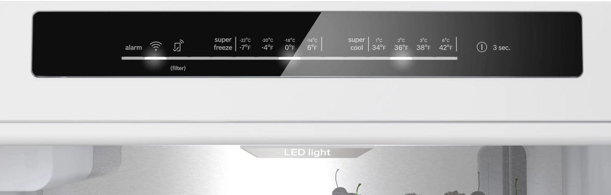 800 Series Free-standing fridge-freezer with freezer at bottom, glass door 24" Black, Total No Frost