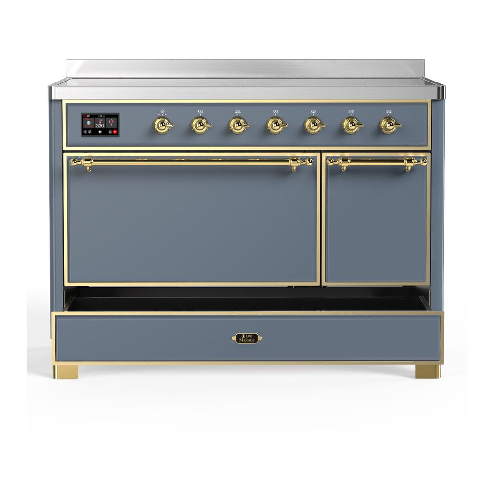 ILVE UMIB48QNR3BGG Majestic III 48 inch Induction Range with 6 Elements, 5.02 cu. ft. Total Oven Capacity (Solid Door, Blue Grey, Brass)