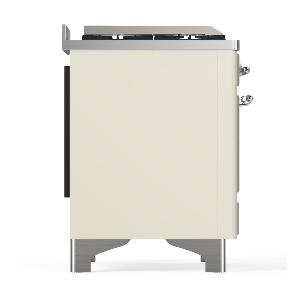 ILVE UM48FQNR3AWCLP Majestic III 48 inch Dual Fuel Range with 8 Burners and Griddle, Dual Function Burner up to 25,000 BTU (Liquid Propane, Solid Door, Antique White, Chrome)