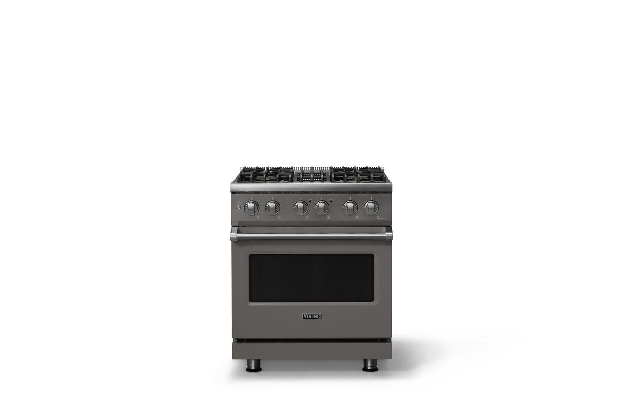 30"W. Dual Fuel Range (Finish: Damascus Gray, Trim: Polished Chrome, Fuel: Natural Gas)