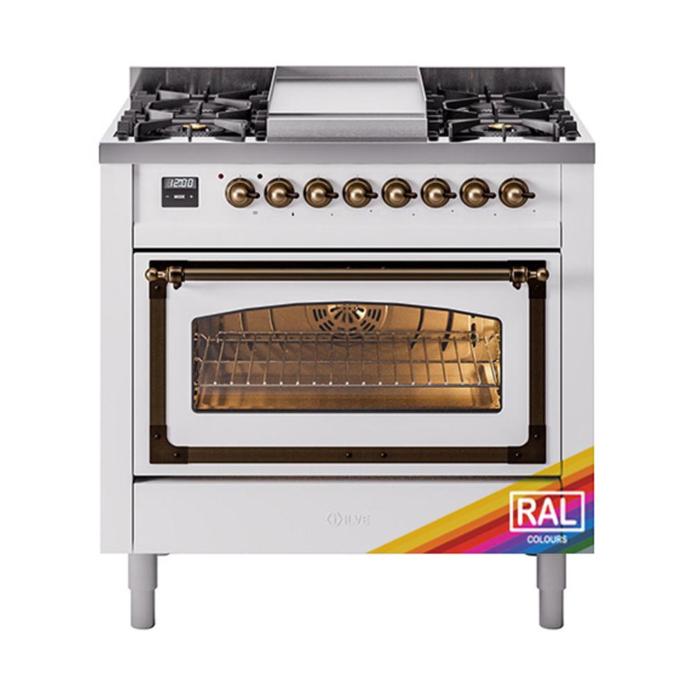 ILVE UN36FNMPRAB Nostalgie II Noblesse 36 inch Dual Fuel Range (Natural Gas, Triple Glass Door, RAL, Burnished)