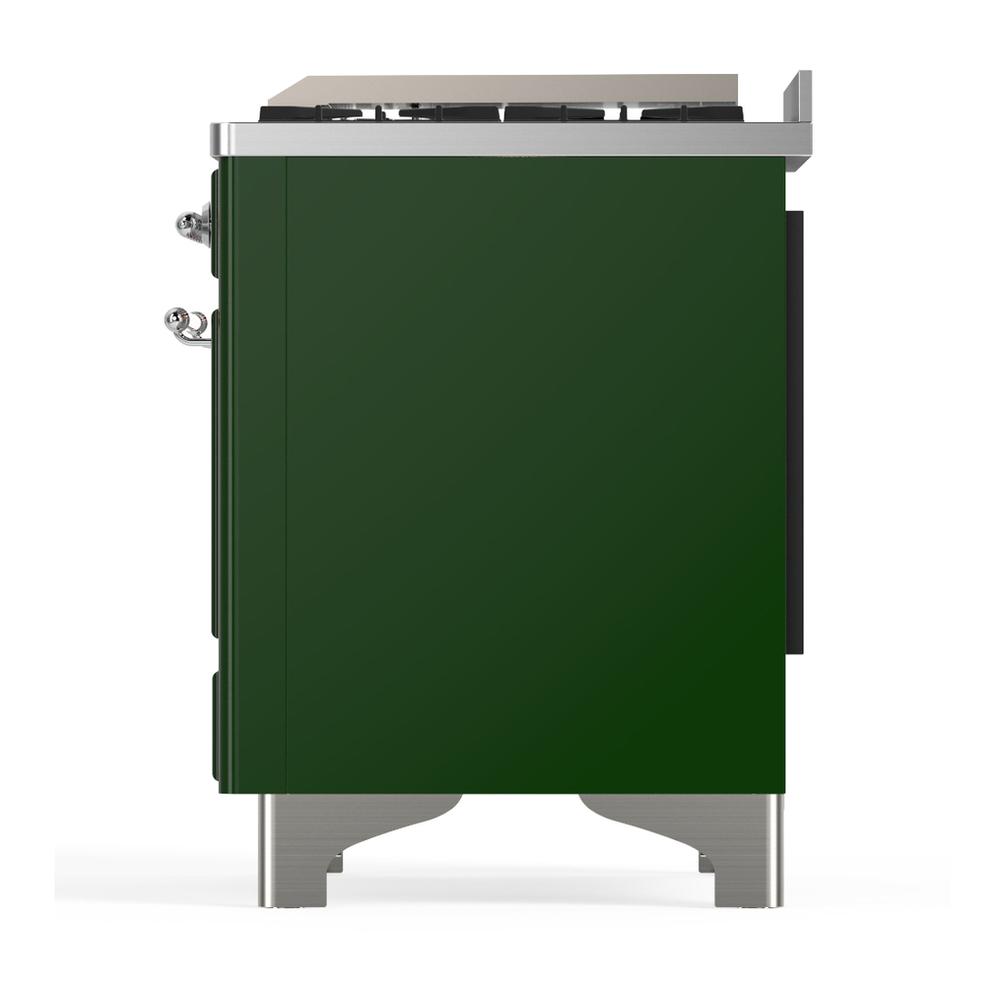 ILVE UM36FNR3EGC Majestic III 36 inch Dual Fuel Range with 6 Black Brass Burners and Griddle, Dual Function Burner up to 25,000 BTU (Triple Glass Door, Emerald Green, Chrome, Natural Gas)