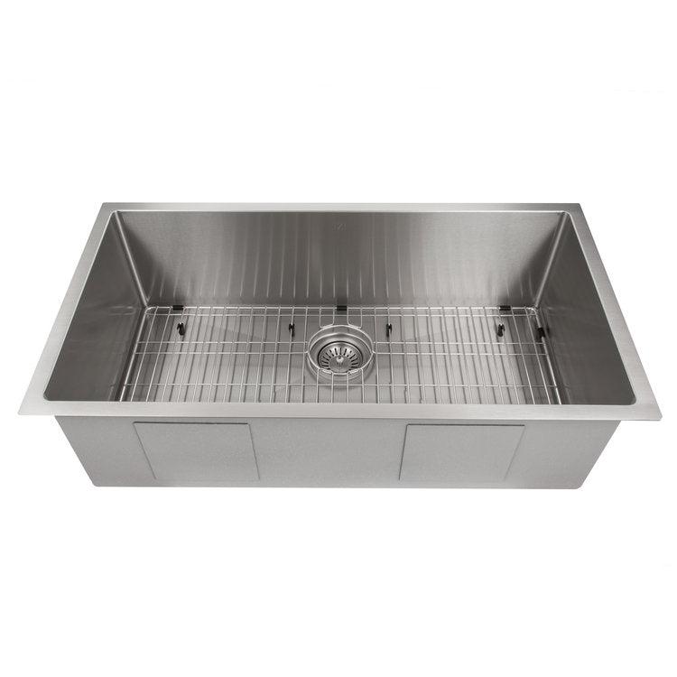 ZLINE 36 in. Meribel Undermount Single Bowl Stainless Steel Kitchen Sink with Bottom Grid (SRS-36)
