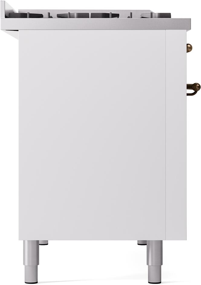 Nostalgie II 48 Inch Dual Fuel Natural Gas Freestanding Range in White with Bronze Trim