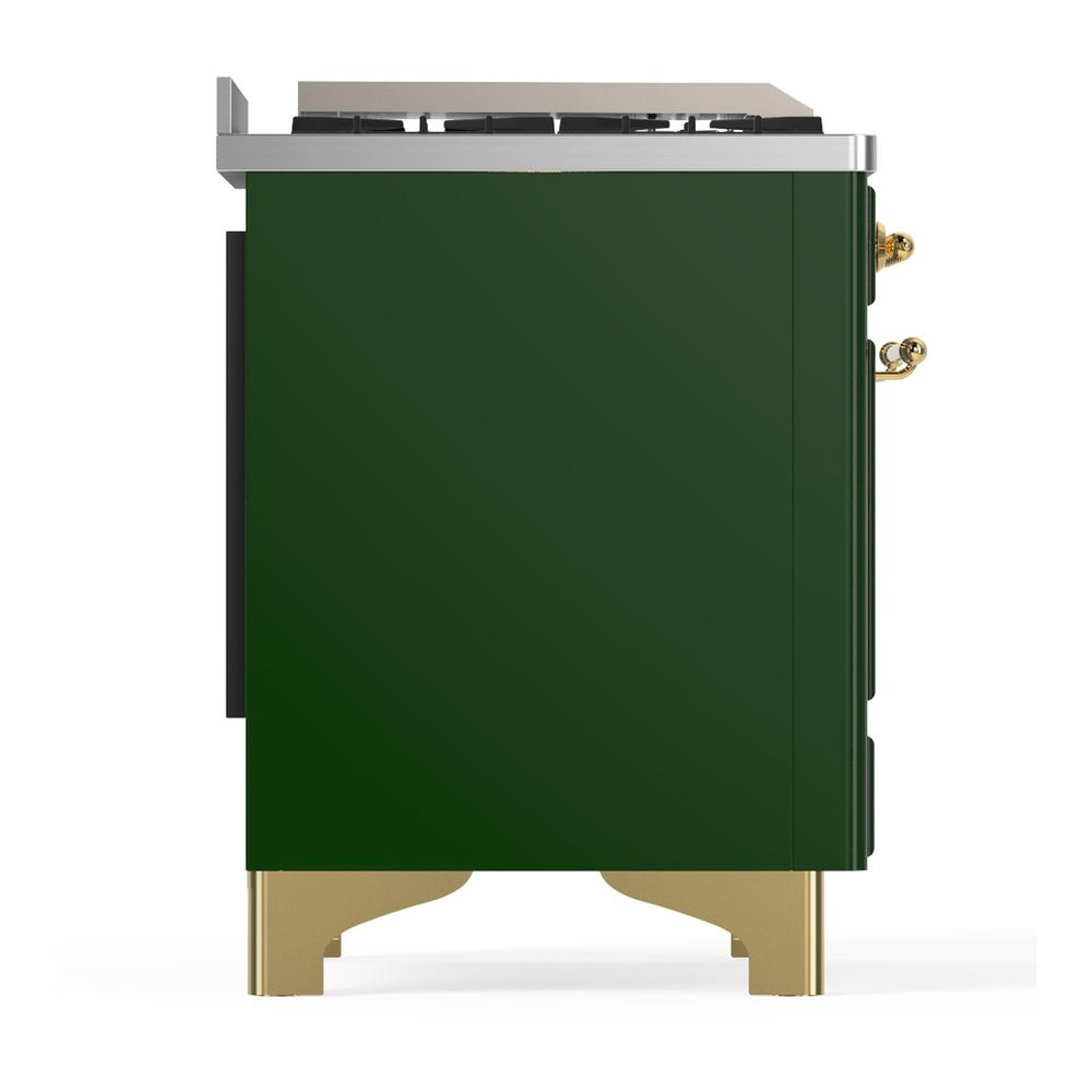 ILVE UM36FQNR3EGG Majestic III 36 inch Dual Fuel Range with 6 Black Brass Burners and Griddle, Dual Function Burner up to 25,000 BTU (Solid Door, Emerald Green, Brass, Natural Gas)