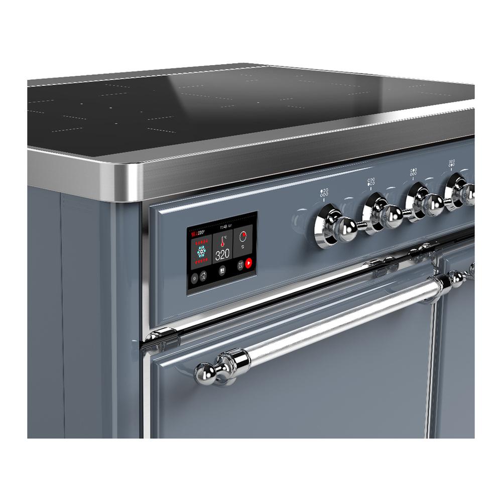 ILVE UMDIB40QNR3BGC Majestic III 40 inch Induction Range with 6 Elements, 3.82 cu. ft. Total Oven Capacity (Solid Door, Blue Grey, Chrome)