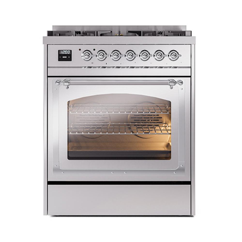ILVE UN30NMPSSCLP Nostalgie II Noblesse 30 inch Dual Fuel Range (Liquid Propane, Triple Glass Door, Stainless Steel, Chrome)