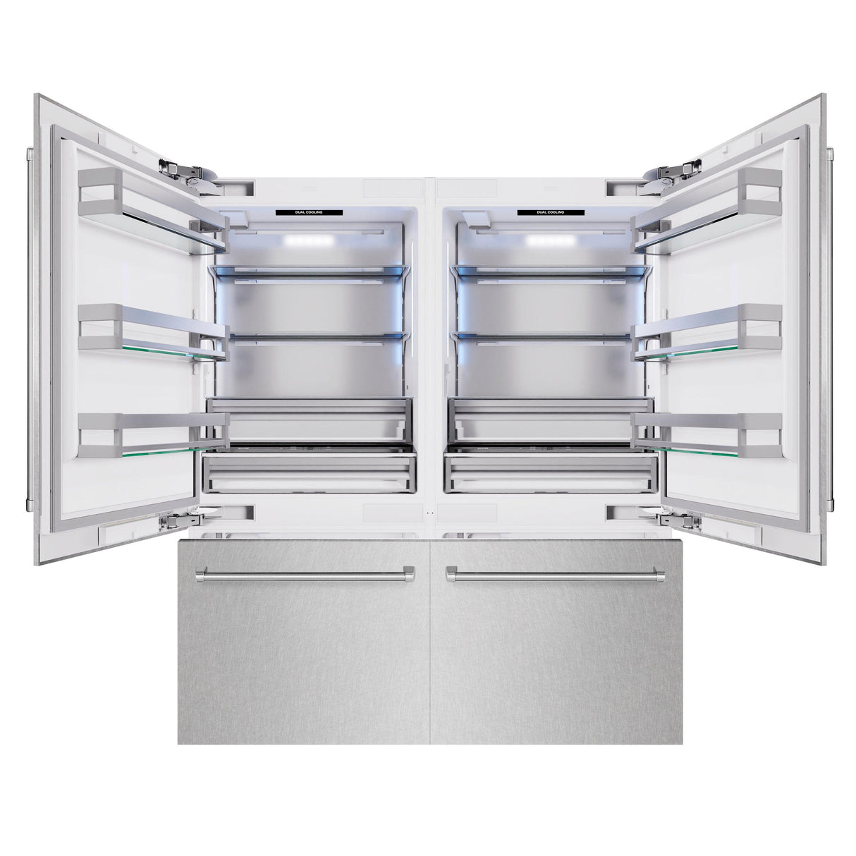 ZLINE 72 in. 39.6 cu. ft. French Door Built-In Bottom Freezer Refrigerator with Water Dispensers and Ice Makers in DuraSnow' Stainless Steel (RBIT-SN-72)