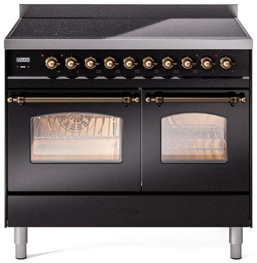 Nostalgie II 40 Inch Electric Freestanding Range in Glossy Black with Bronze Trim