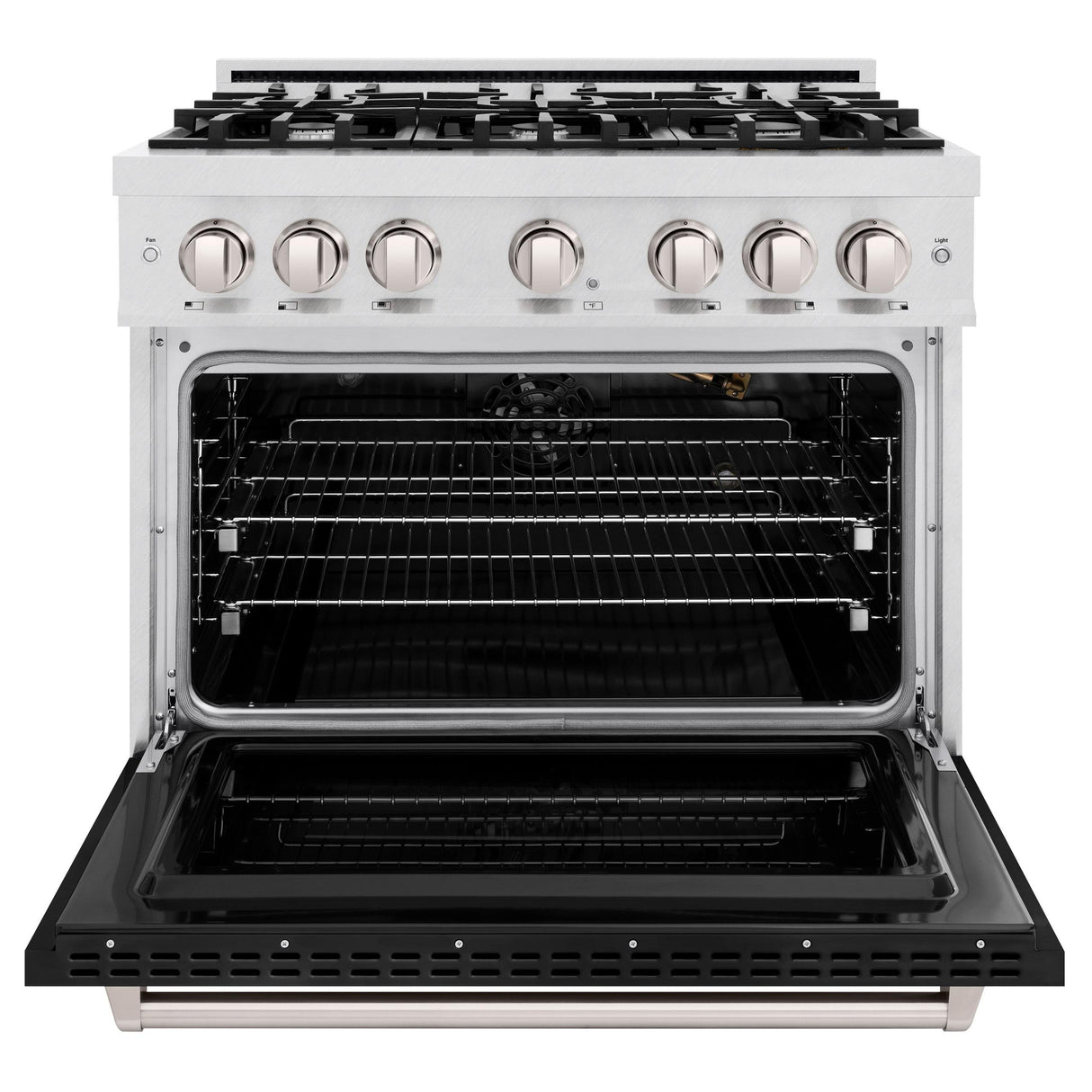 ZLINE 36 in. 5.2 cu. ft. Classic Gas Range with 6 Burner Cooktop and Convection Gas Oven in DuraSnow' Stainless Steel with Black Matte Door (CGRS-BLM-36)