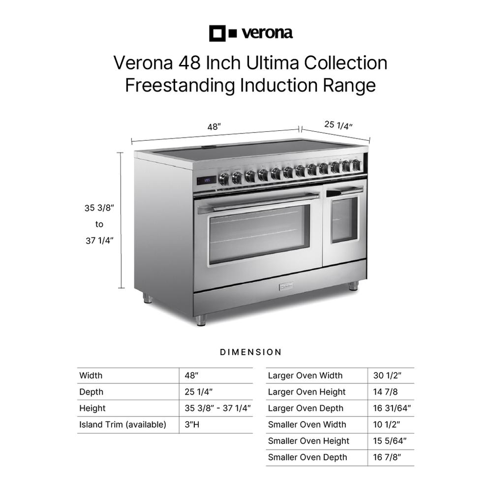 Verona Ultima 48" Induction Range with 7 Elements, Griddle and 6.5 cu. Ft. Oven Capacity in Stainless Steel