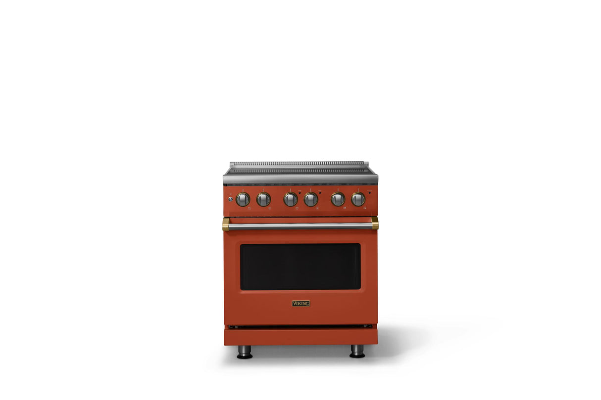 30"W. Electric Range (Finish: Spiced Cider, Trim: Brushed Brass)