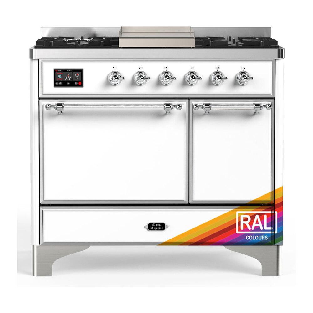 ILVE UMD40FQNR3RACLP Majestic III 40 inch Dual Fuel Range with 6 Burners and Griddle, Dual Function Burner up to 25,000 BTU (Liquid Propane, Solid Door, RAL, Chrome)