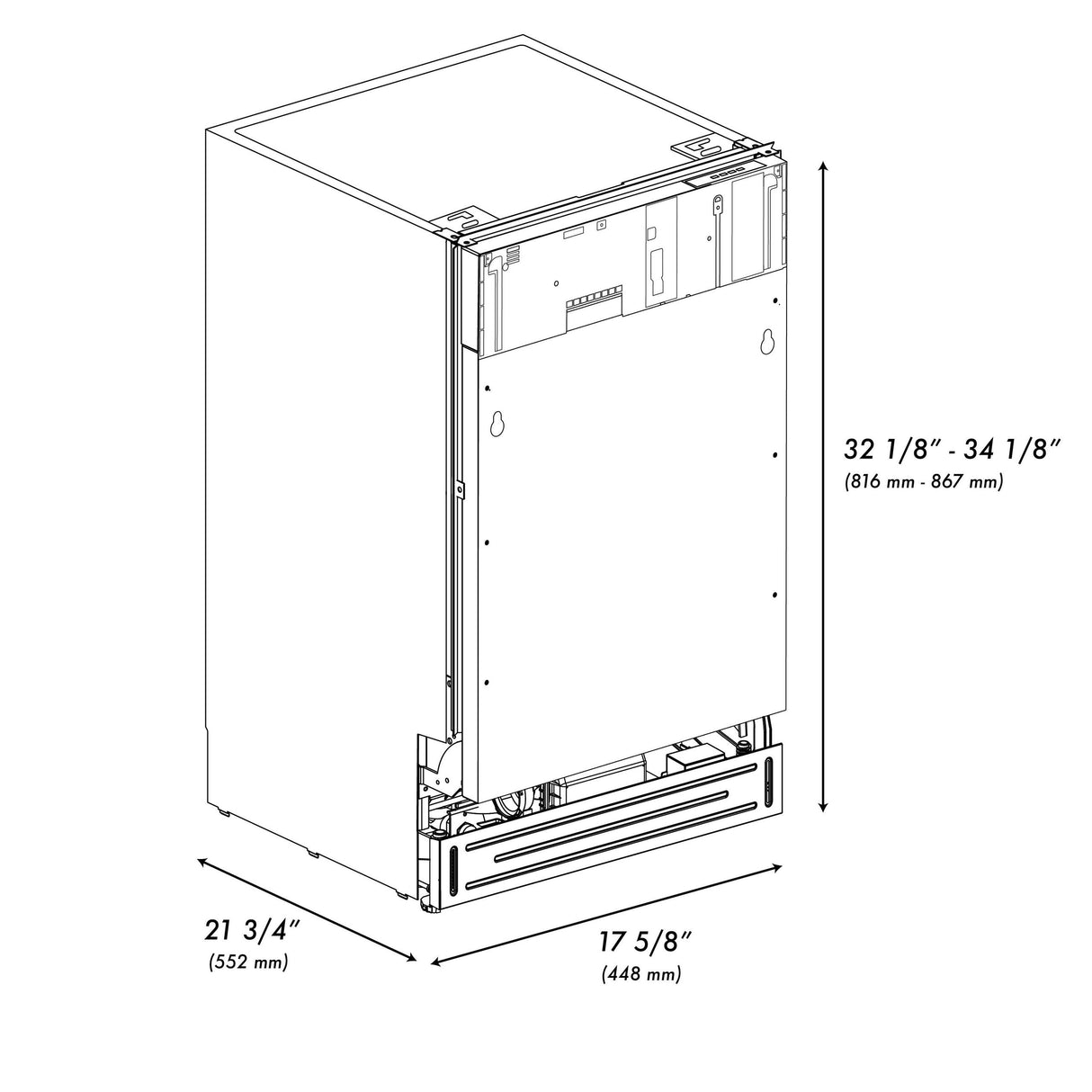 ZLINE 18" Tallac Series 3rd Rack Top Control Dishwasher in Custom Panel Ready with Stainless Steel Tub, 51dBa (DWV-18)